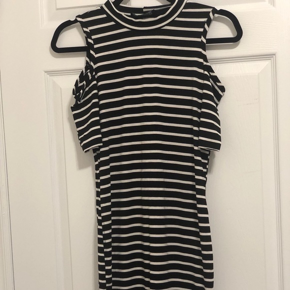 Black and white striped cold shoulder dress - Picture 1 of 1